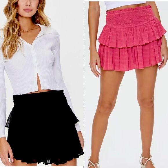Forever 21 Ruffle Skirt Black & Pink - Picture 1 of 5